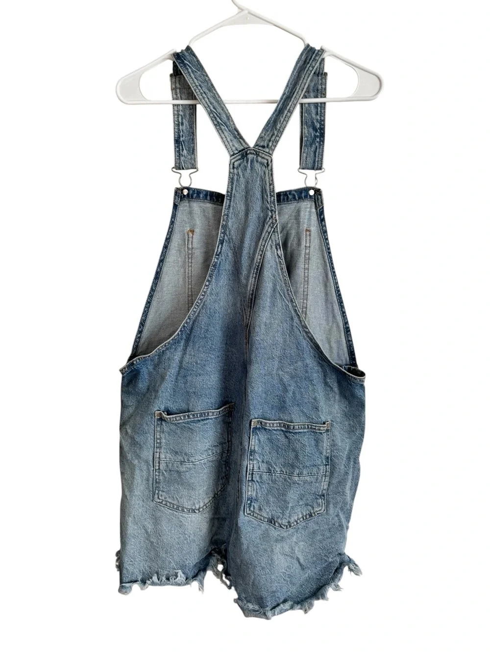 Lucky Brand Light Blue Denim Short Overalls with Crochet Panels - Picture 4 of 8